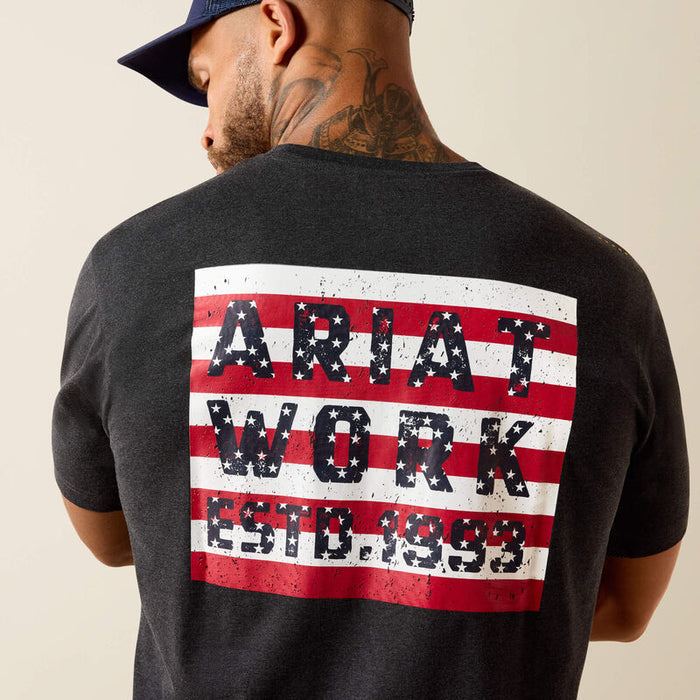 Ariat Work Rebar Workman USA Brickyard t-shirt in charcoal heather, detail view