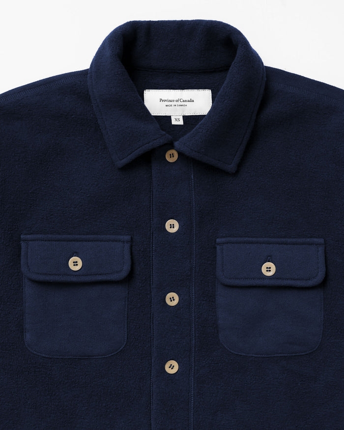 Made in Canada 100% Cotton Reverse Fleece Overshirt Light-Jacket Navy - Unisex - Province of Canada
