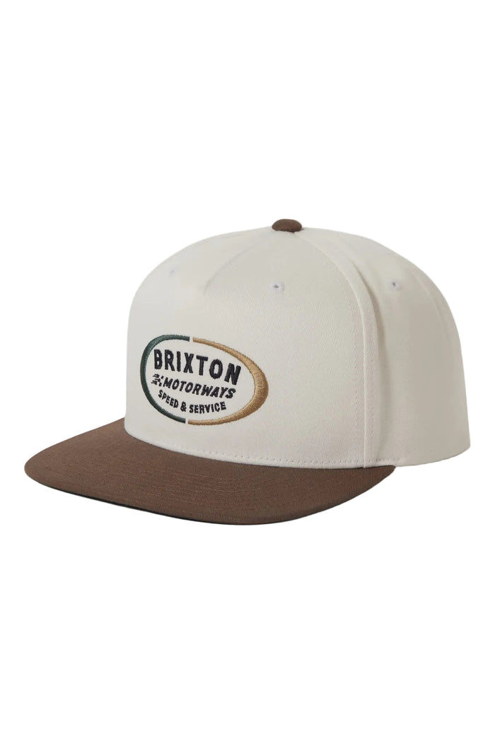 Brixton Rhett snapback hat in off white and pinecone brown