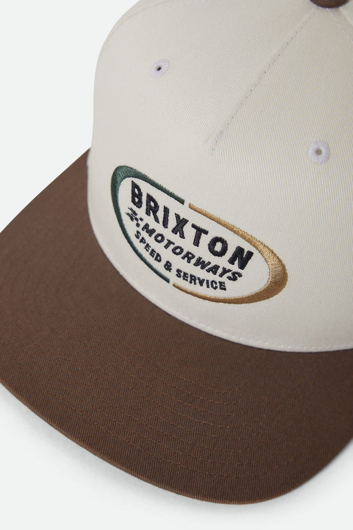 Brixton Rhett snapback hat in off white and pinecone brown, alternate product view