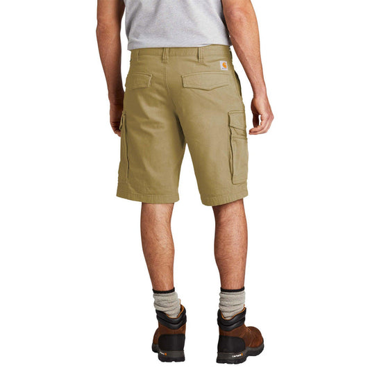 Carhartt Rugged Flex cargo work short in dark khaki, extended waist sizes available