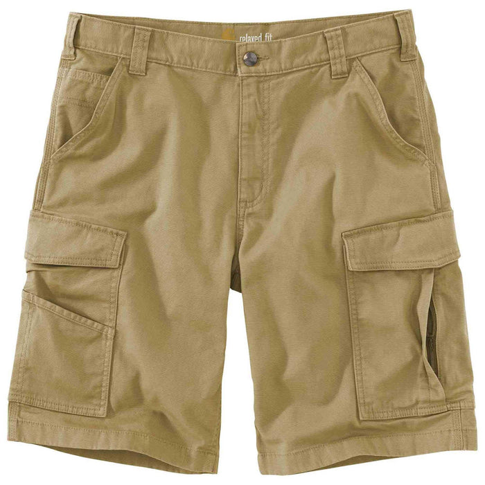 Carhartt Rugged Flex cargo work short in dark khaki, detail view of the cargo pocket