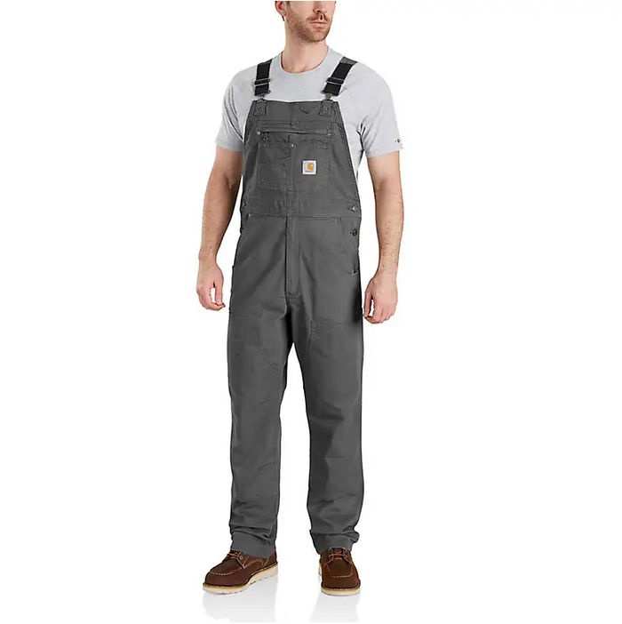 Carhartt Rugged Flex relaxed fit canvas bib overall in gravel, extended waist sizes