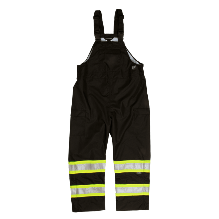 Tough Duck safety rain bib overall in black, front view