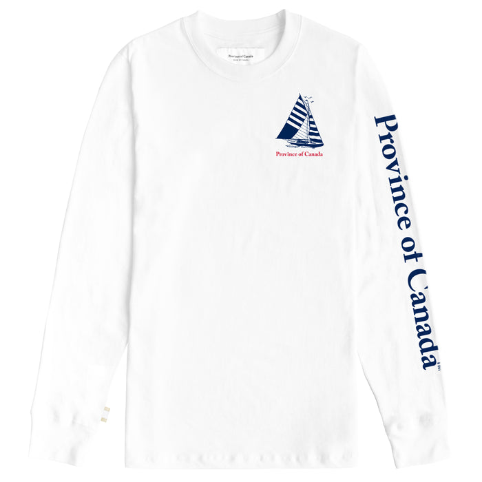 Made in Canada 100% Organic Cotton Sailboat Long Sleeve Tee White - Unisex - Province of Canada
