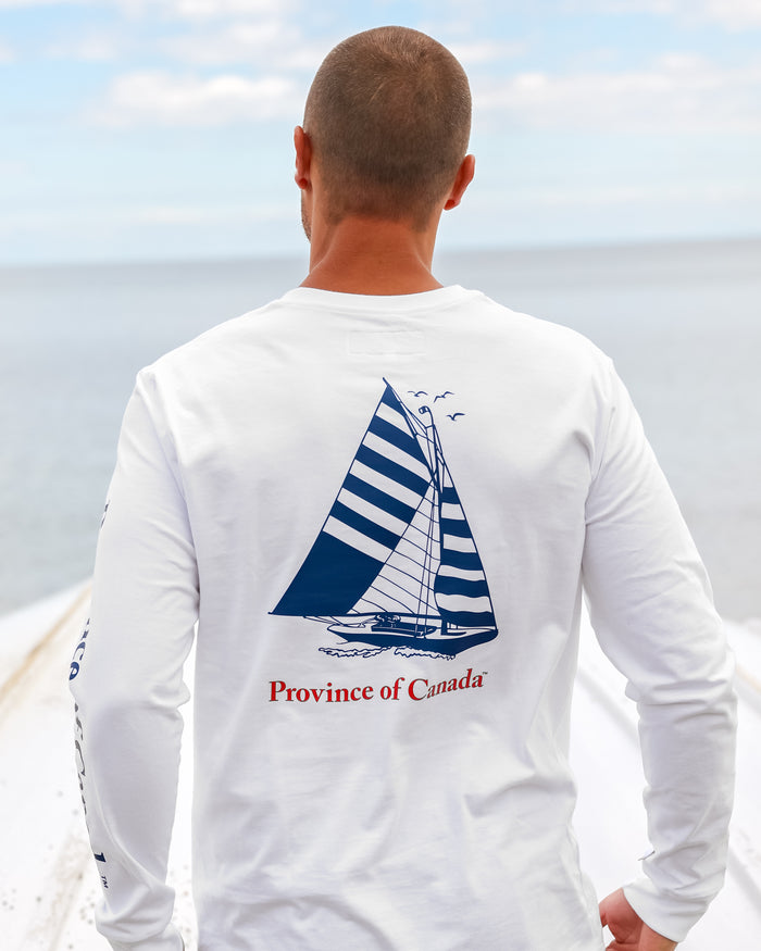 Made in Canada 100% Organic Cotton Sailboat Long Sleeve Tee White - Unisex - Province of Canada