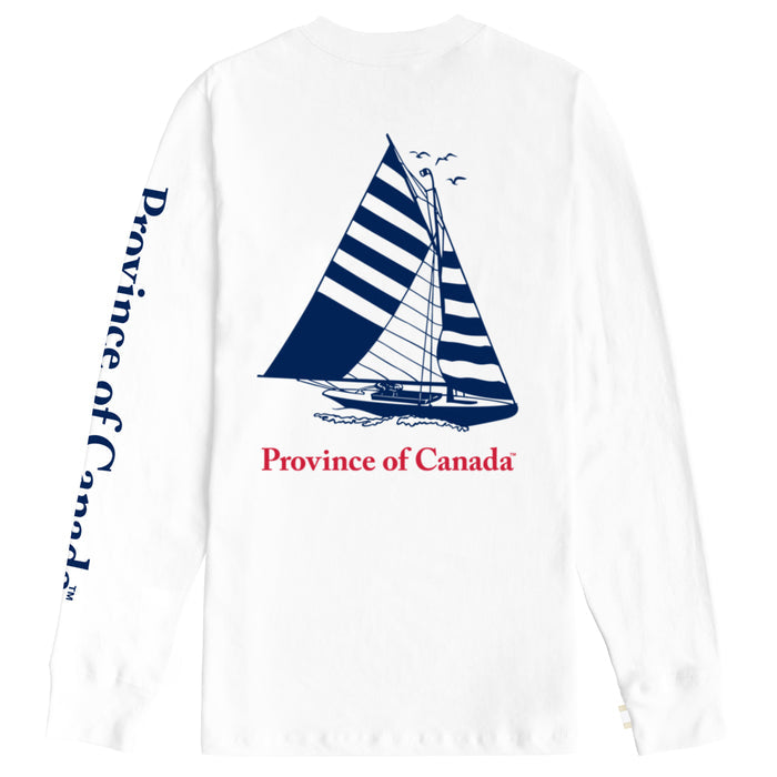 Made in Canada 100% Organic Cotton Sailboat Long Sleeve Tee White - Unisex - Province of Canada