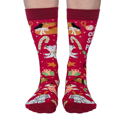 Women’s holiday socks featuring cute Christmas dog design – Santa Paws for Her