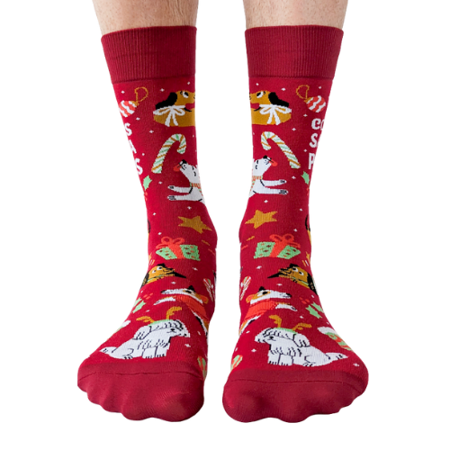 Santa Paws men’s socks – festive holiday socks with dogs in Santa hats