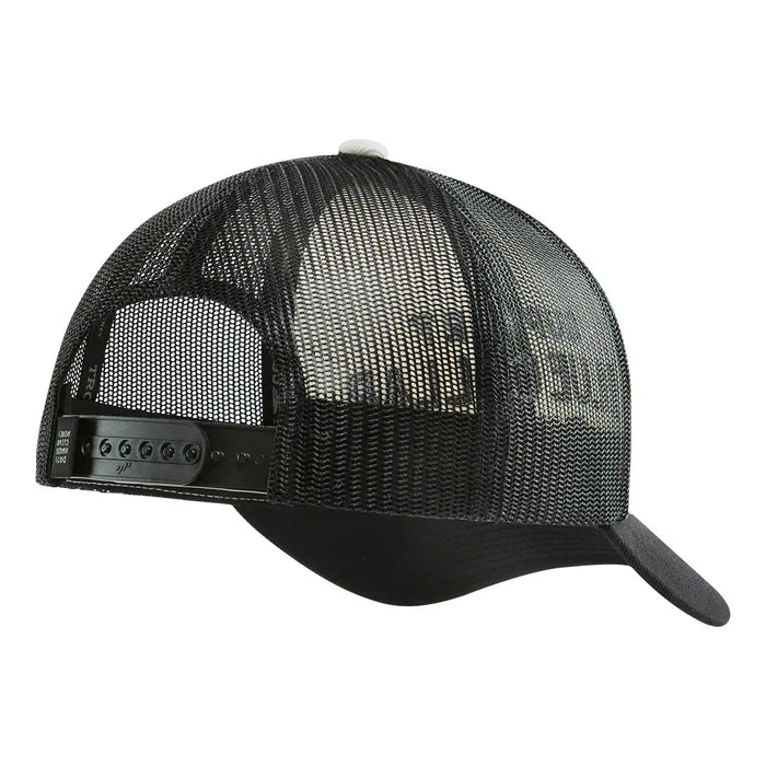 Troll Co. SBC embroidered curved brim trucker hat in white and black, alternate product view