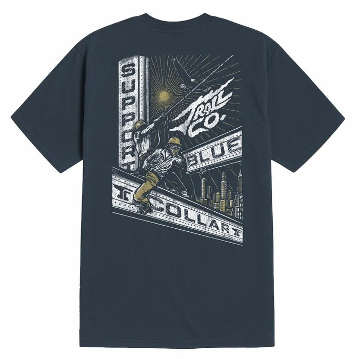Back view of the Troll Co. SBC Skyline graphic t-shirt in steel