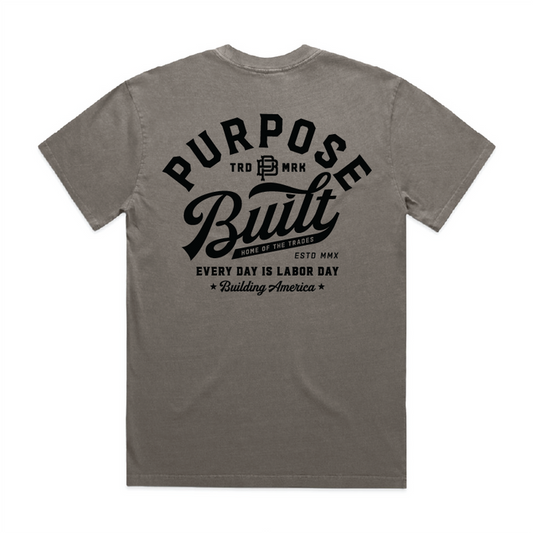 Purpose-Built script logo heavyweight short-sleeve t-shirt in faded grey, available in big and tall sizes