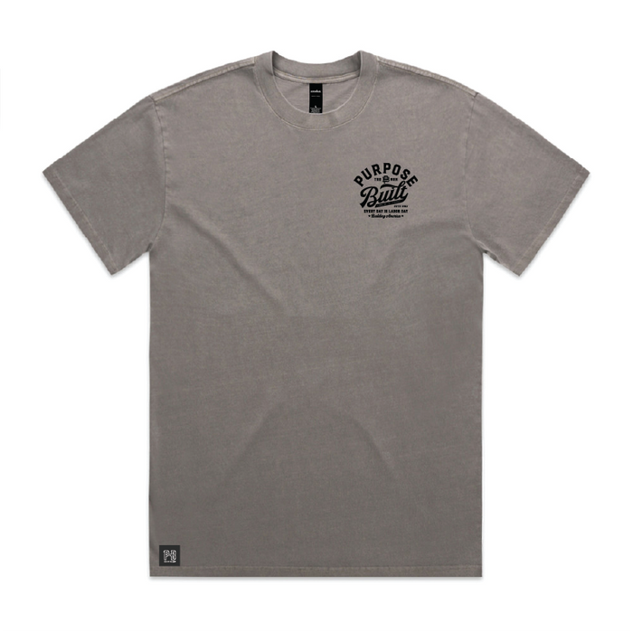 Purpose-Built script logo heavyweight t-shirt in faded grey, alternate graphic view