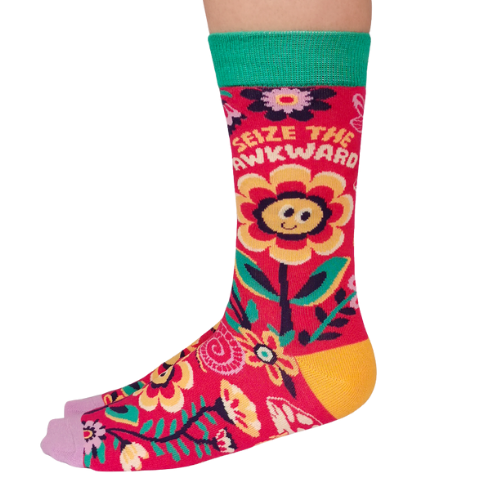 Custom 'Seize the Awkward' socks with a humorous design, perfect for anyone who embraces life's awkward moments.