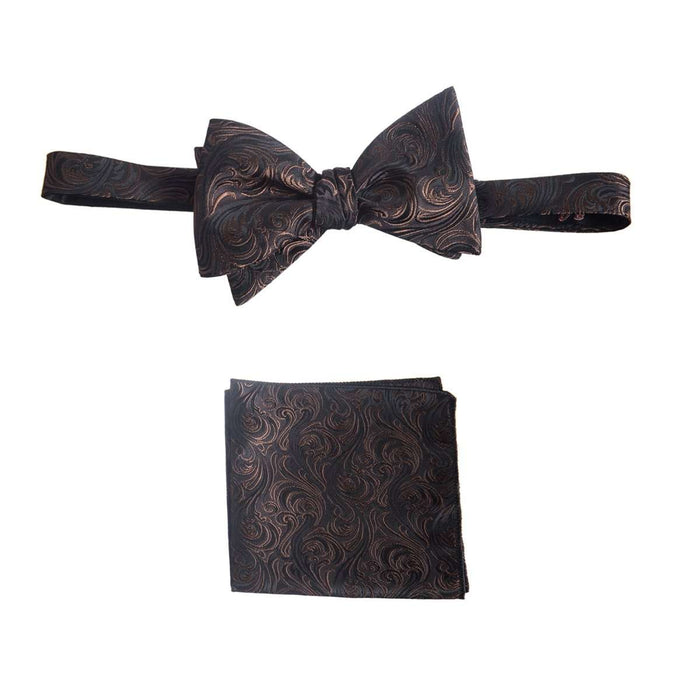 Self Tie Bow Tie and Pocket Square Handkerchief Set of Satin Paisley Jacquard - Tuxgear