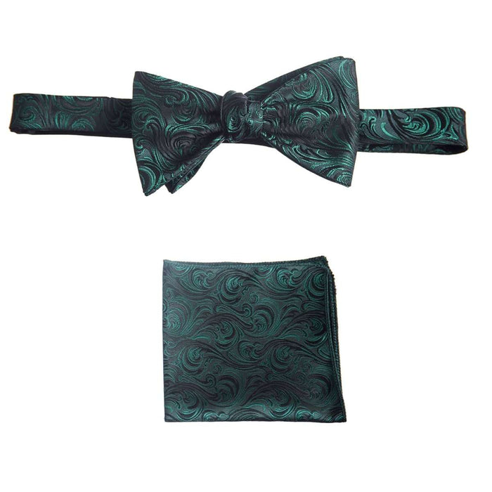 Self Tie Bow Tie and Pocket Square Handkerchief Set of Satin Paisley Jacquard - Tuxgear