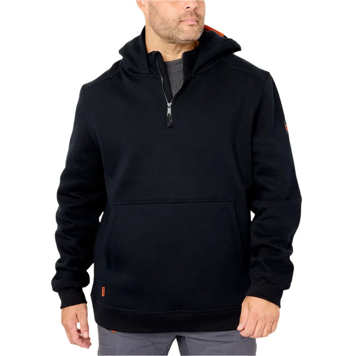 BRUNT Shevlin hooded quarter-zip sweatshirt in black, front view