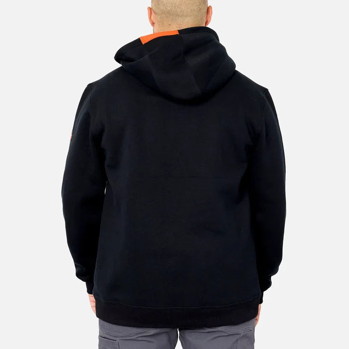 Back view of the BRUNT Shevlin hooded quarter-zip sweatshirt in black
