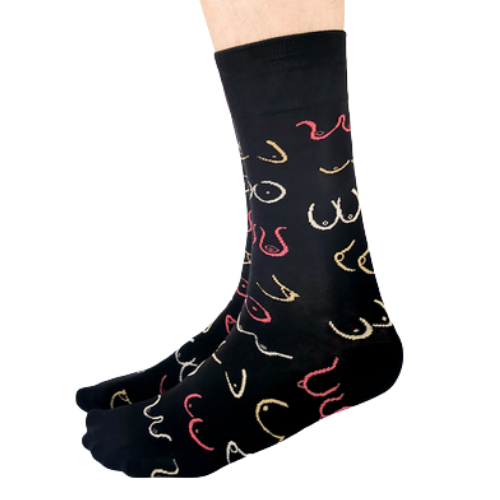 Simply The Breast Men's Socks. Lots of Boobies with black background.