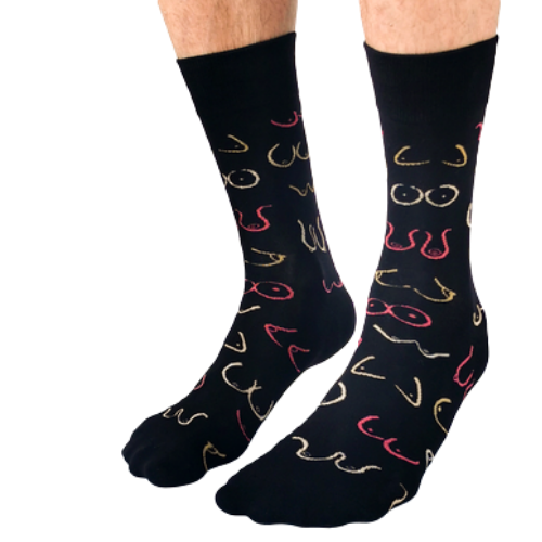Simply The Breast Men's Socks. Lots of Boobies with black background.