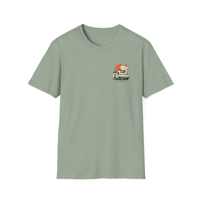 Small Front Logo Lucky Maneki-Neko Truck T-Shirt — "Fortune Favors the Bold"