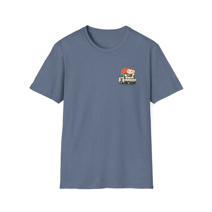 Small Front Logo Lucky Maneki-Neko Truck T-Shirt — "Fortune Favors the Bold"