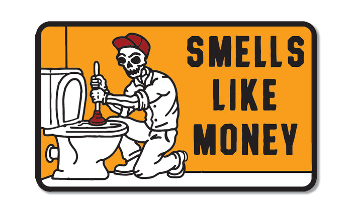 3 inch Trade Money sticker reading Smells Like Money
