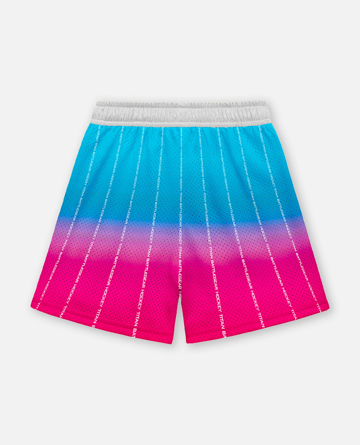 Titan battlegear colorful shorts with a gradient design on a white background