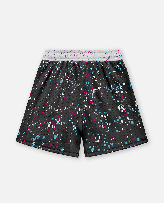 Titan battlegear Black shorts with colorful speckles on a white background