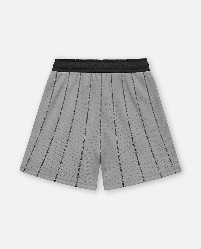 titan battlegear Gray athletic shorts with black drawstring on a white background