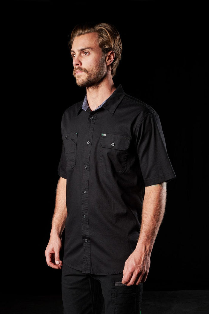 FXD SSH-1 short sleeve work shirt in black with vented back, big and tall sizing