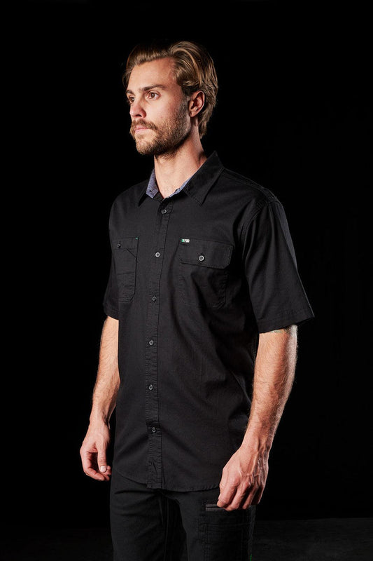 FXD SSH-1 short sleeve work shirt in black with vented back, big and tall sizing