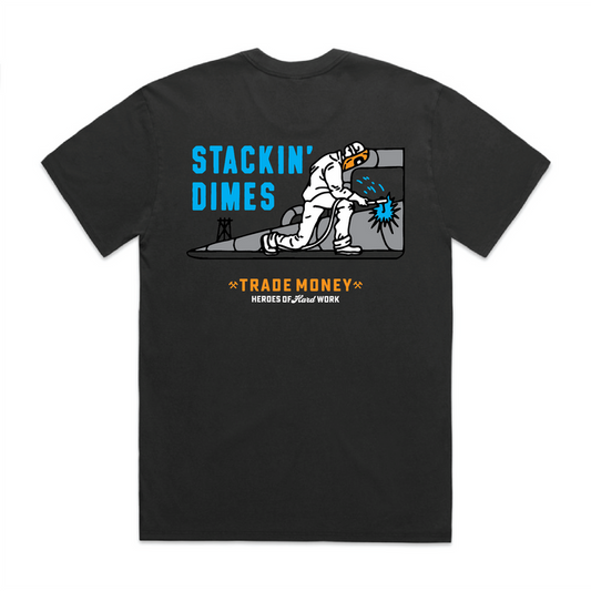 Trade Money Stackin' Dimes heavyweight short-sleeve graphic t-shirt in faded black, available in big and tall sizes