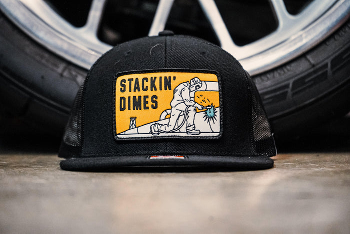Trade Money Stacking Dimes meshback hat shown worn