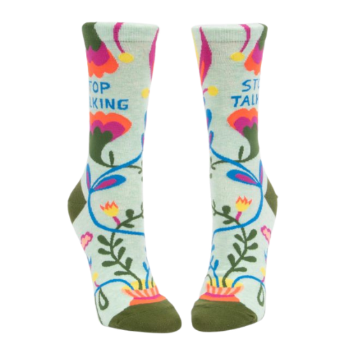 Stop Talking Women's Crew Socks. Flower Pattern.