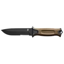 Gerber StrongArm fixed blade knife in coyote brown with rubberized diamond texture grip