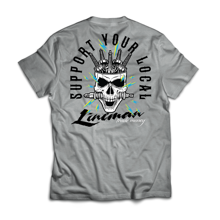 Trade Money Support Your Local Lineman graphic tee in grey frost, big and tall sizing