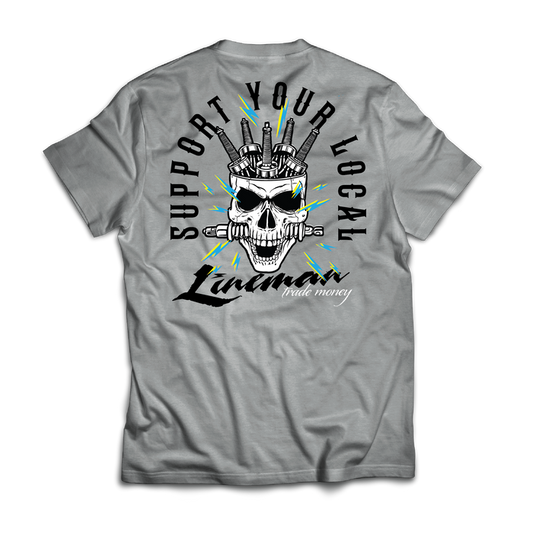 Trade Money Support Your Local Lineman graphic tee in grey frost, big and tall sizing