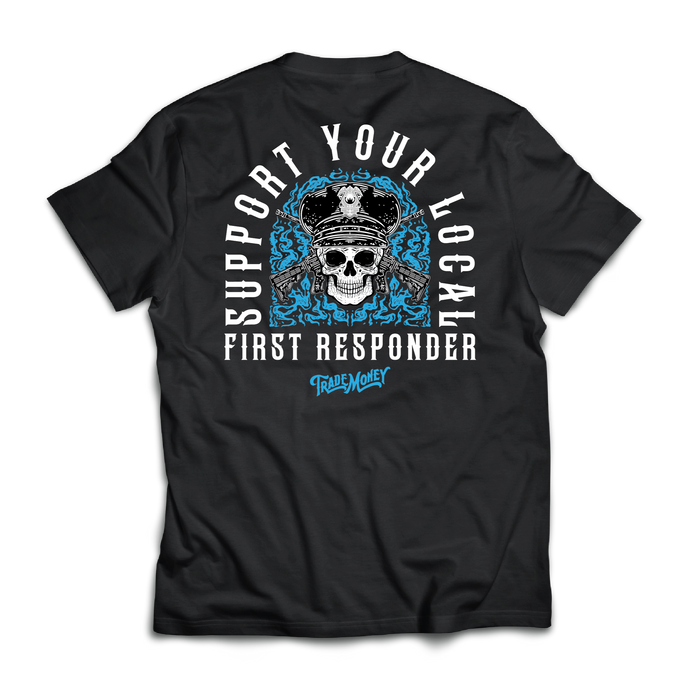 Trade Money Support Your Local Police Officer graphic tee in black, big and tall sizing