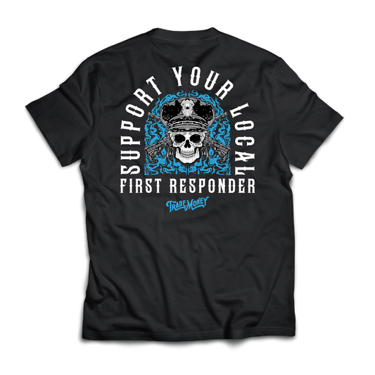 Trade Money Support Your Local Police Officer graphic tee in black, big and tall sizing