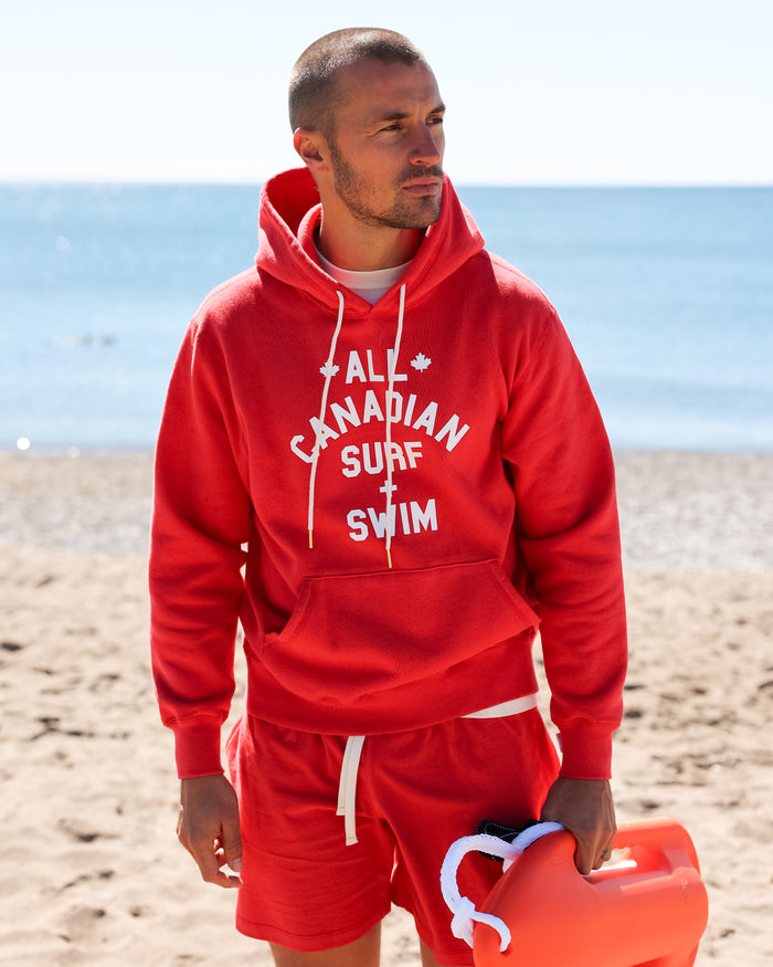Made in Canada Surf and Swim Fleece Hoodie Red - Unisex - Province of Canada