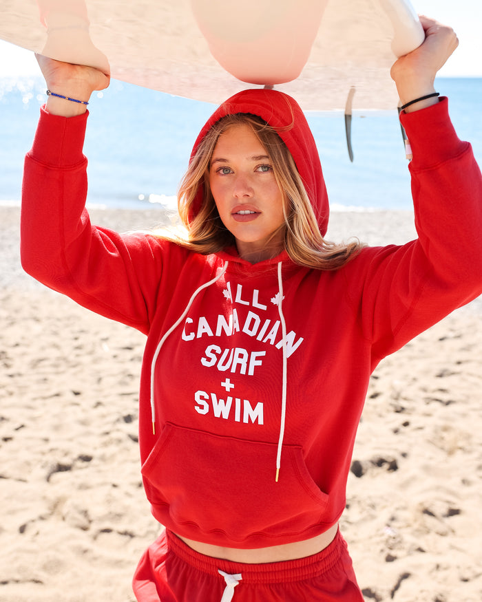 Made in Canada Surf and Swim Fleece Hoodie Red - Unisex - Province of Canada