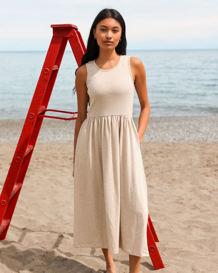Made in Canada 100% Cotton Tank Dress Oatmeal Beige - Province of Canada