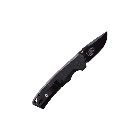 Tekto A3 Delta Mini folding knife with black G10 handle and black accents, Purpose-Built collaboration