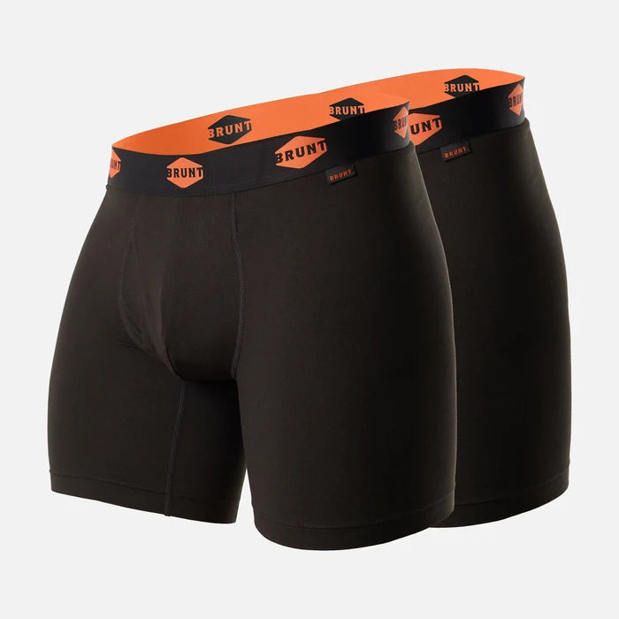 Comfort Tech 6 inch performance boxer briefs by BRUNT in black, two pack main product view