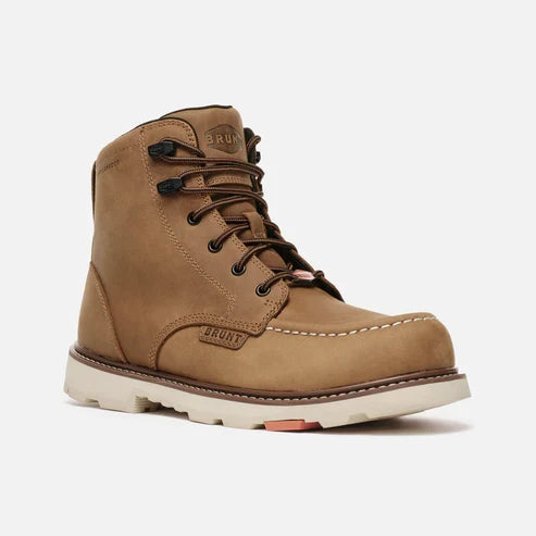 Waterproof composite toe work boot by BRUNT in brown, additional view of the full grain leather