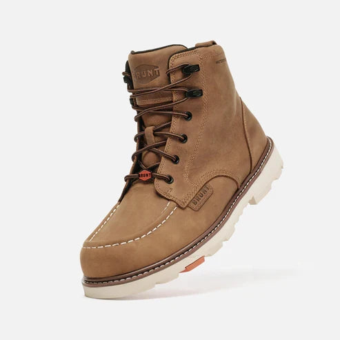 EH rated waterproof work boot by BRUNT in brown with 90 degree heel, alternate product view