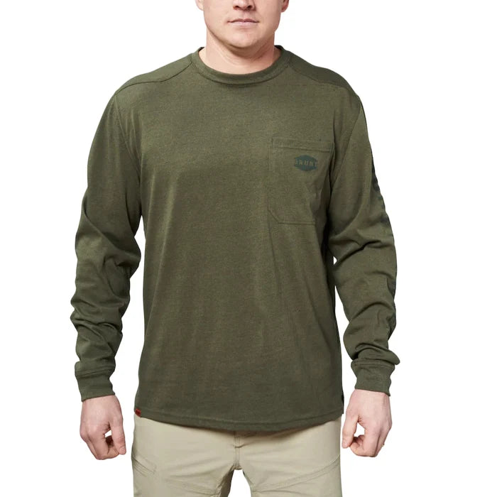 BRUNT Martin long sleeve pocket work t-shirt in army green heather, available in big and tall sizes