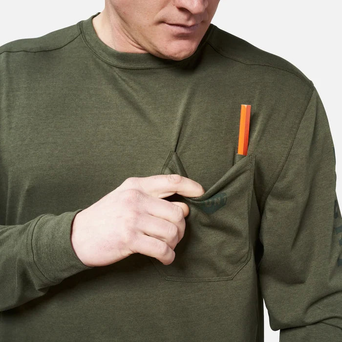 BRUNT Martin long sleeve pocket work t-shirt in army green heather, alternate product view