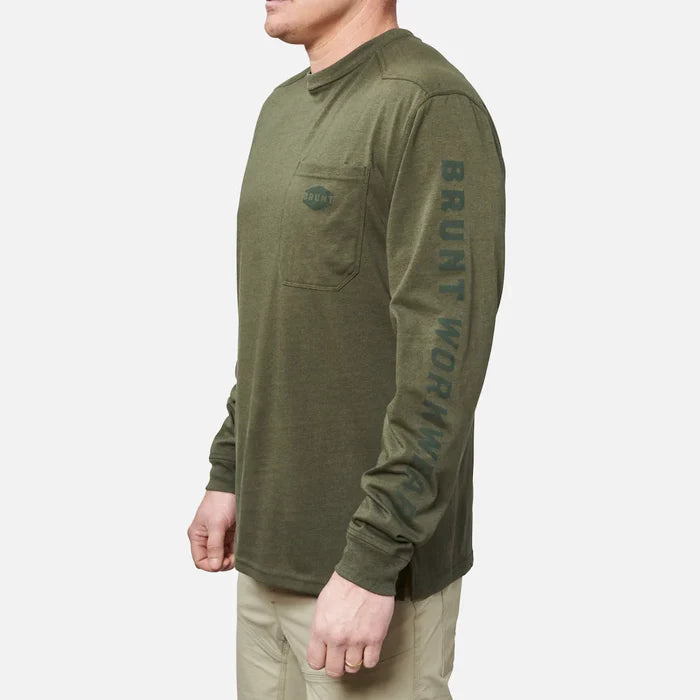 BRUNT Martin long sleeve pocket work t-shirt in army green heather, additional product view